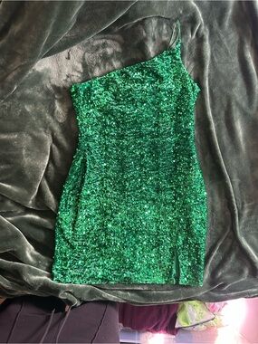 Green Sequin One-Shoulder Mini Dress